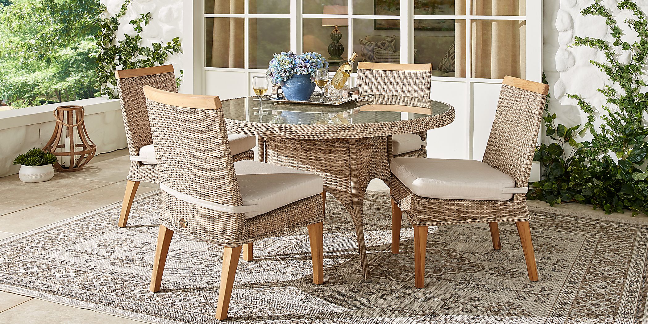 Hamptons Cove Gray Outdoor Side Chair with Flax Cushion