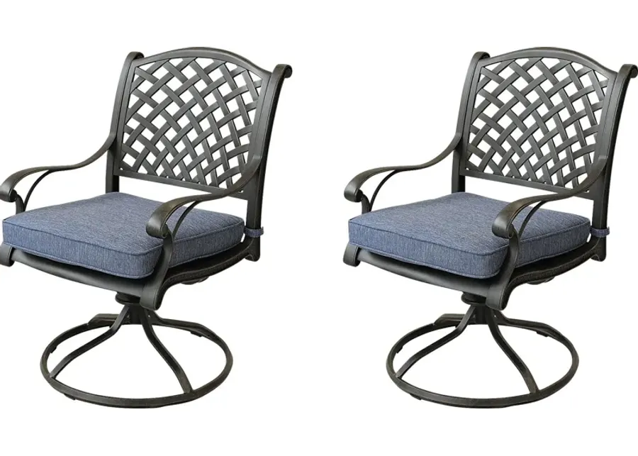 Outdoor Baudouin I Blue Swivel Side Chair, Set of 2