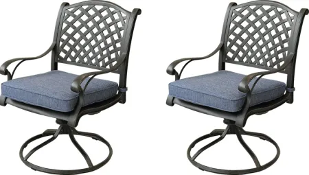 Outdoor Baudouin I Blue Swivel Side Chair, Set of 2