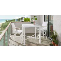 Solana White 3 Pc Outdoor Balcony Dining Set with Swivel Stools
