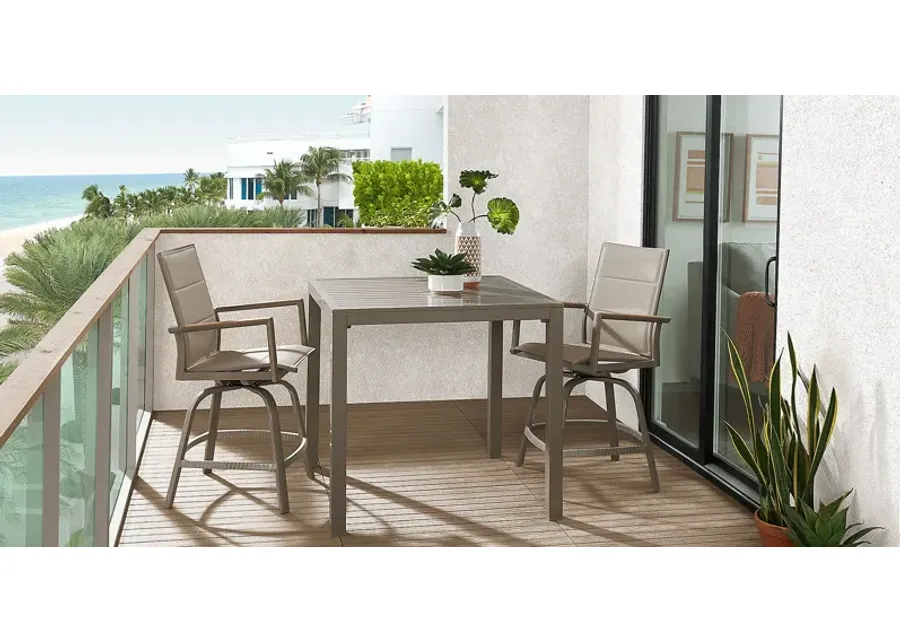 Solana Taupe 3 Pc Outdoor Balcony Dining Set with Swivel Stools