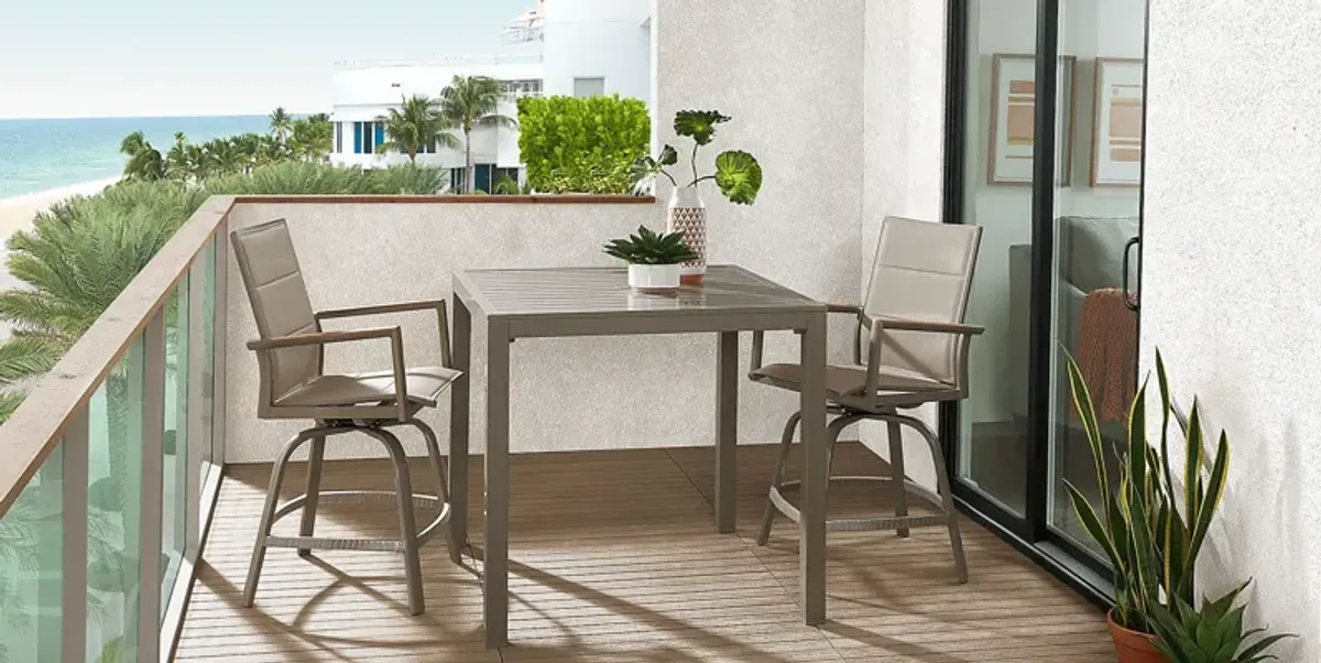 Solana Taupe 3 Pc Outdoor Balcony Dining Set with Swivel Stools