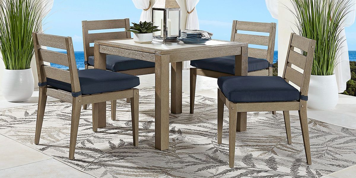 Lake Tahoe Gray 5 Pc Square Outdoor Dining Set with Indigo Cushions