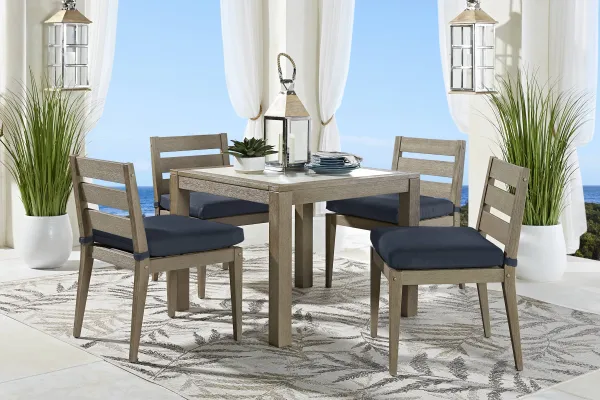 Lake Tahoe Gray 5 Pc Square Outdoor Dining Set with Indigo Cushions