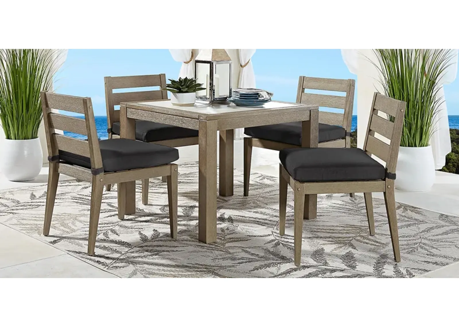 Lake Tahoe Gray 5 Pc Square Outdoor Dining Set with Charcoal Cushions