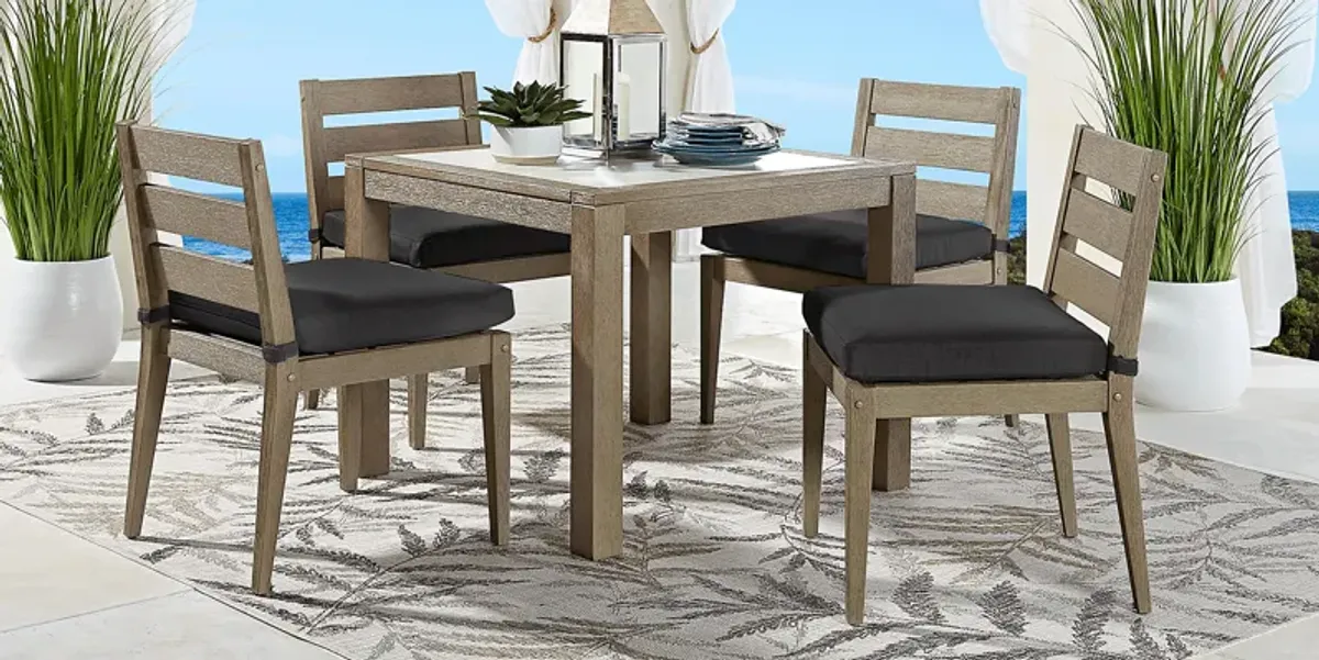 Lake Tahoe Gray 5 Pc Square Outdoor Dining Set with Charcoal Cushions