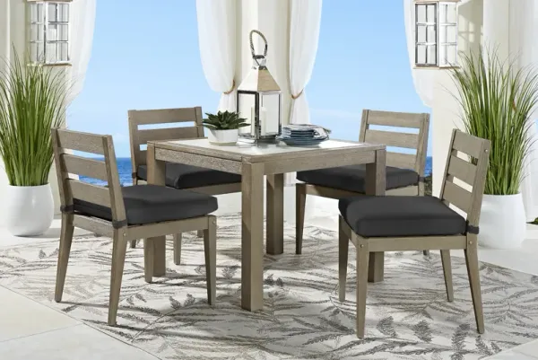 Lake Tahoe Gray 5 Pc Square Outdoor Dining Set with Charcoal Cushions