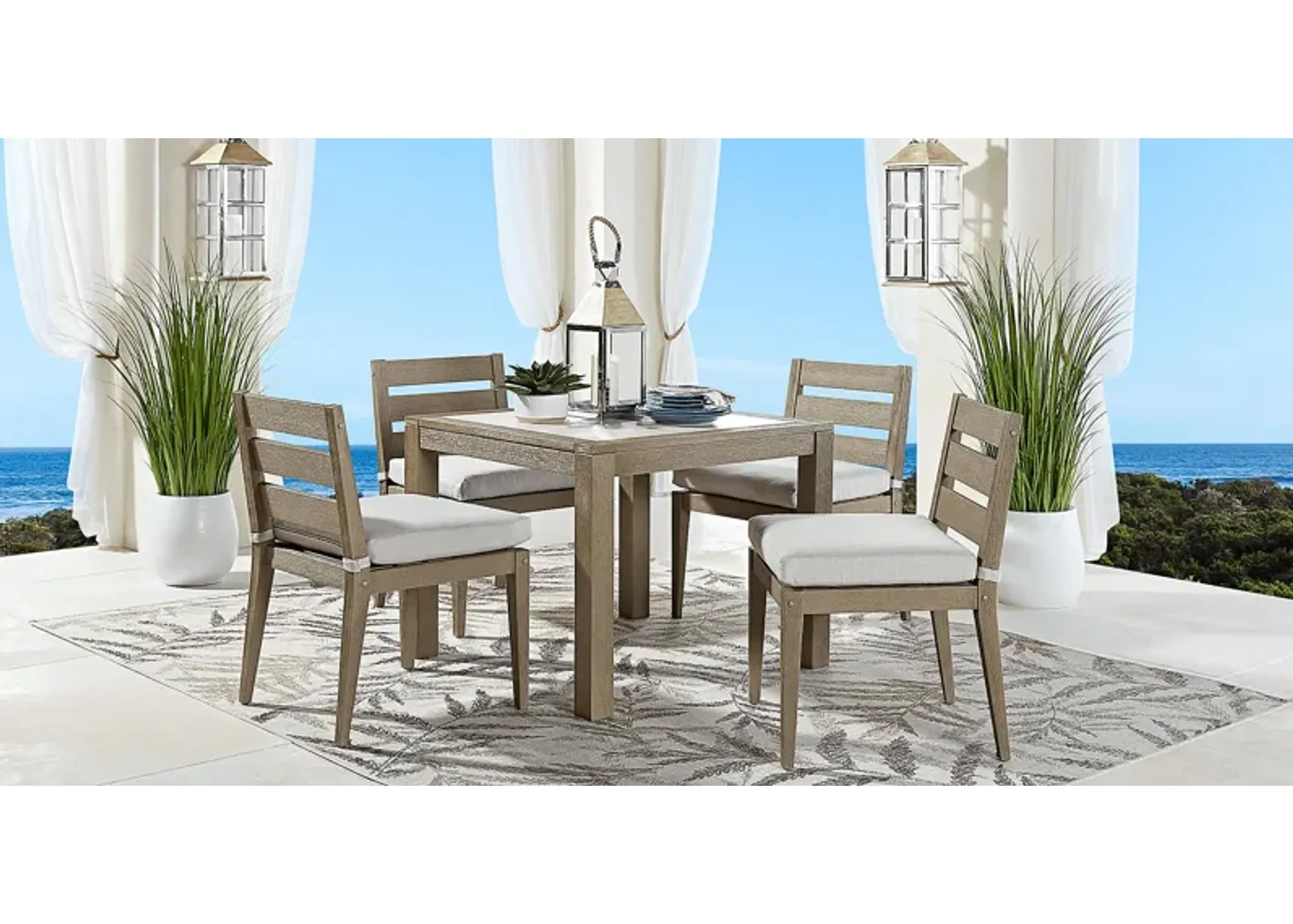 Lake Tahoe Gray 5 Pc Square Outdoor Dining Set with Seagull Cushions