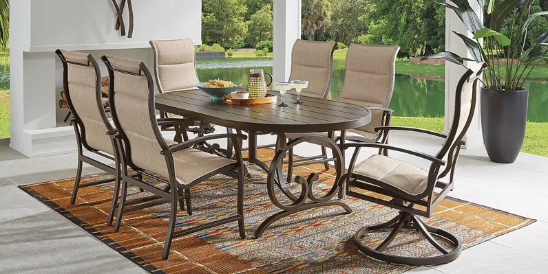 Lake Breeze Aged Bronze 5 Pc Outdoor 78 in. Oval Dining Set with Sling Chairs