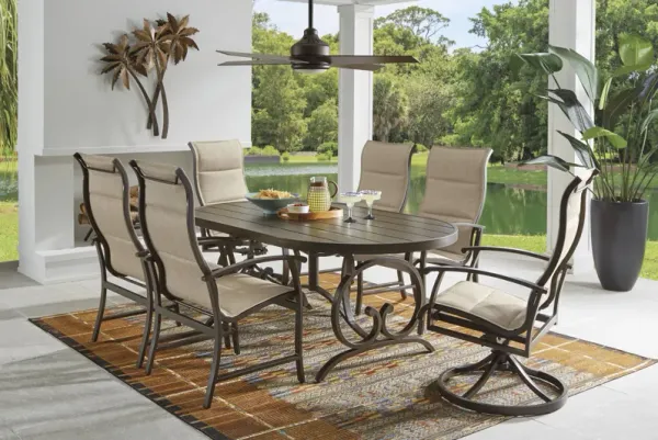 Lake Breeze Aged Bronze 5 Pc Outdoor 78 in. Oval Dining Set with Sling Chairs
