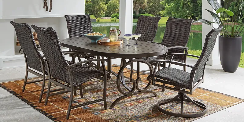 Lake Breeze Aged Bronze 5 Pc Outdoor 78 in. Oval Dining Set with Wicker Chairs