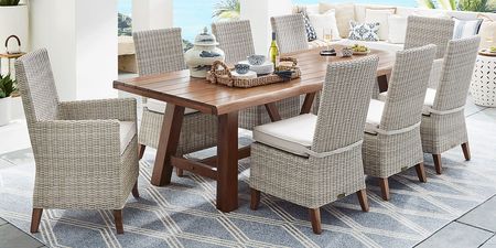 Patmos Tan 9 Pc 102 in. Rectangle Outdoor Dining Set With Linen Cushions