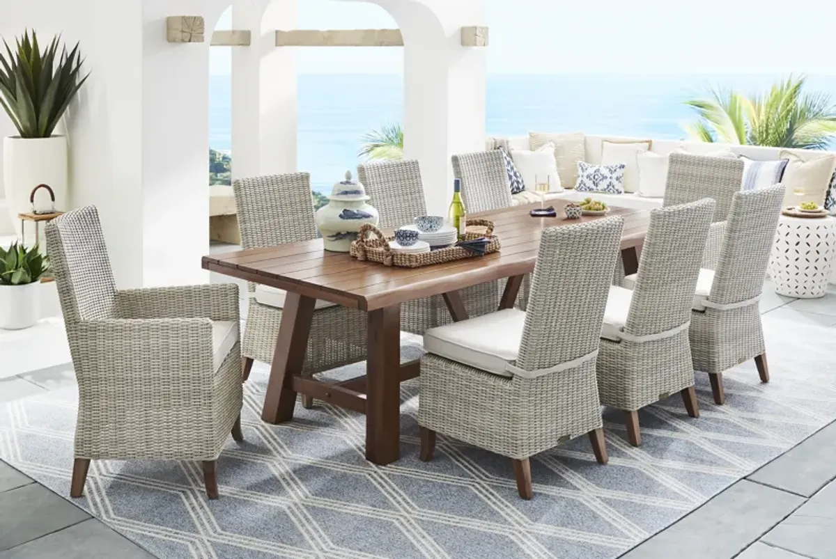 Patmos Tan 9 Pc 102 in. Rectangle Outdoor Dining Set With Linen Cushions