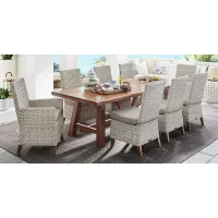 Patmos Tan 9 Pc 102 in. Rectangle Outdoor Dining Set With Mushroom Cushions