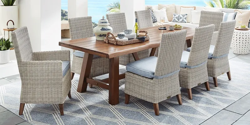 Patmos Tan 9 Pc 102 in. Rectangle Outdoor Dining Set With Steel Cushions