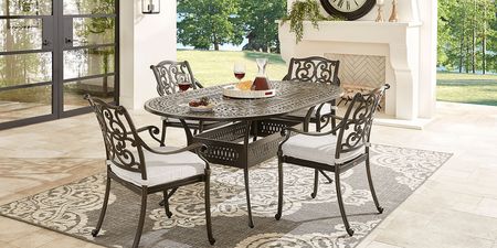 Lake Como Antique Bronze 5 Pc Oval Outdoor Dining Set with Silk-Colored Cushions