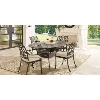 Lake Como Antique Bronze 5 Pc Oval Outdoor Dining Set with Malt Cushions