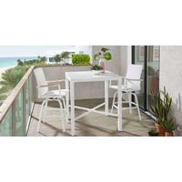 Solana White 3 Pc Outdoor Bar Height Dining Set with Swivel Stools