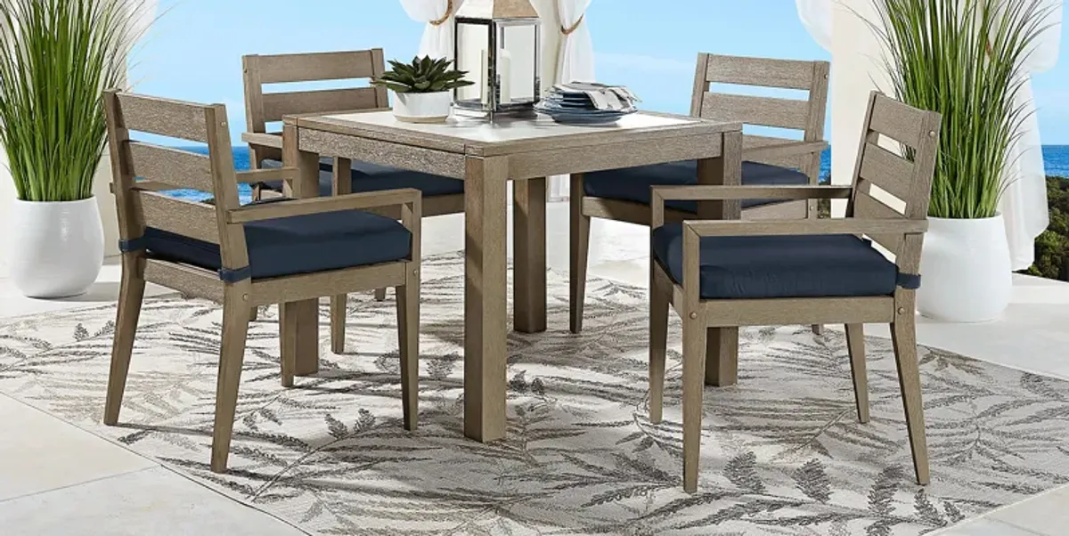 Lake Tahoe Gray 5 Pc Square Outdoor Dining Set with Indigo Cushions