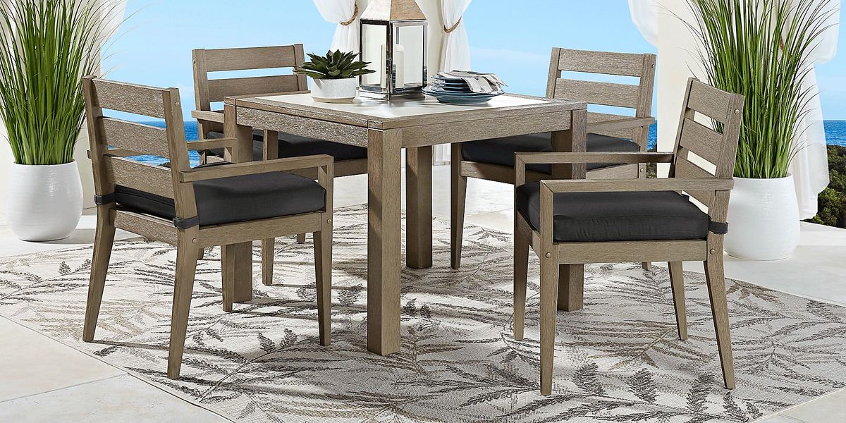 Lake Tahoe Gray 5 Pc Square Outdoor Dining Set with Charcoal Cushions