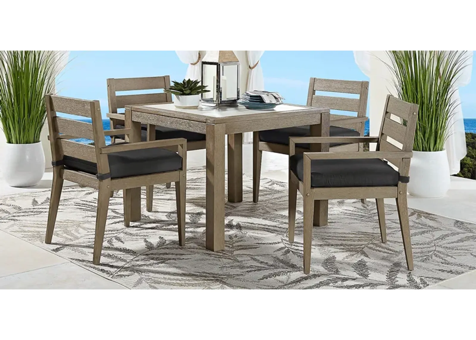 Lake Tahoe Gray 5 Pc Square Outdoor Dining Set with Charcoal Cushions