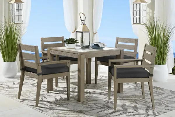Lake Tahoe Gray 5 Pc Square Outdoor Dining Set with Charcoal Cushions