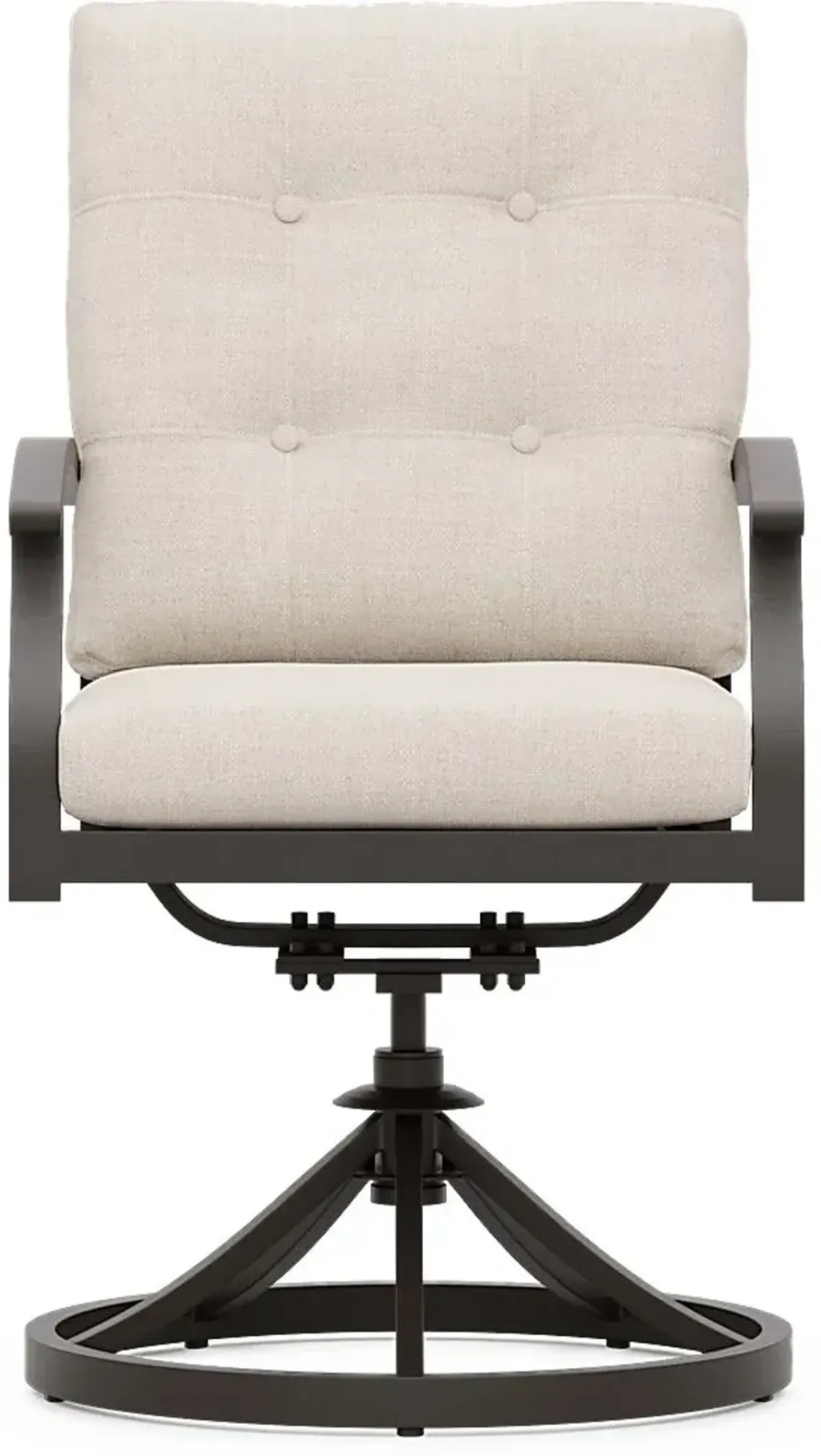 Lake Breeze Aged Bronze Outdoor Swivel Dining Chair with Parchment Cushions
