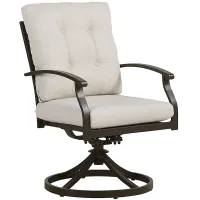 Lake Breeze Aged Bronze Outdoor Swivel Dining Chair with Parchment Cushions