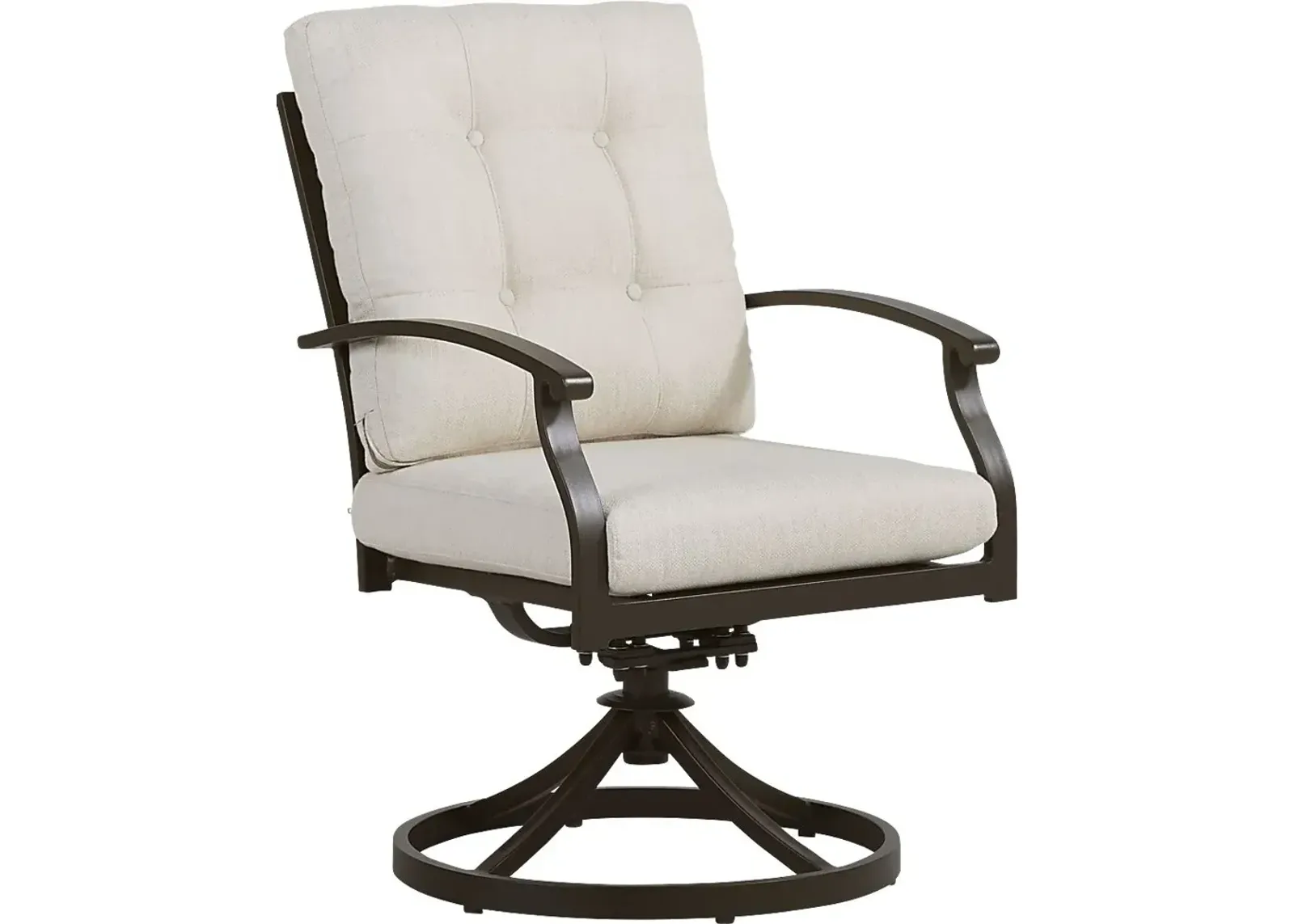 Lake Breeze Aged Bronze Outdoor Swivel Dining Chair with Parchment Cushions