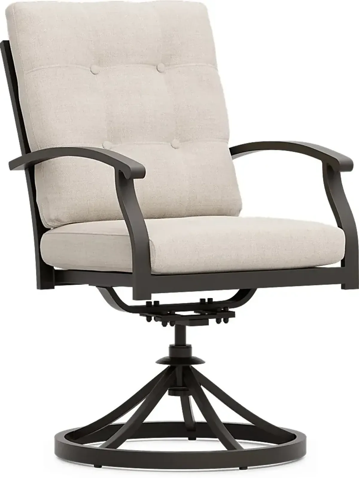 Lake Breeze Aged Bronze Outdoor Swivel Dining Chair with Parchment Cushions