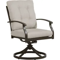 Lake Breeze Aged Bronze Outdoor Swivel Dining Chair with Wren Cushions