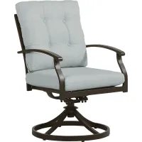Lake Breeze Aged Bronze Outdoor Swivel Dining Chair with Mist Cushions