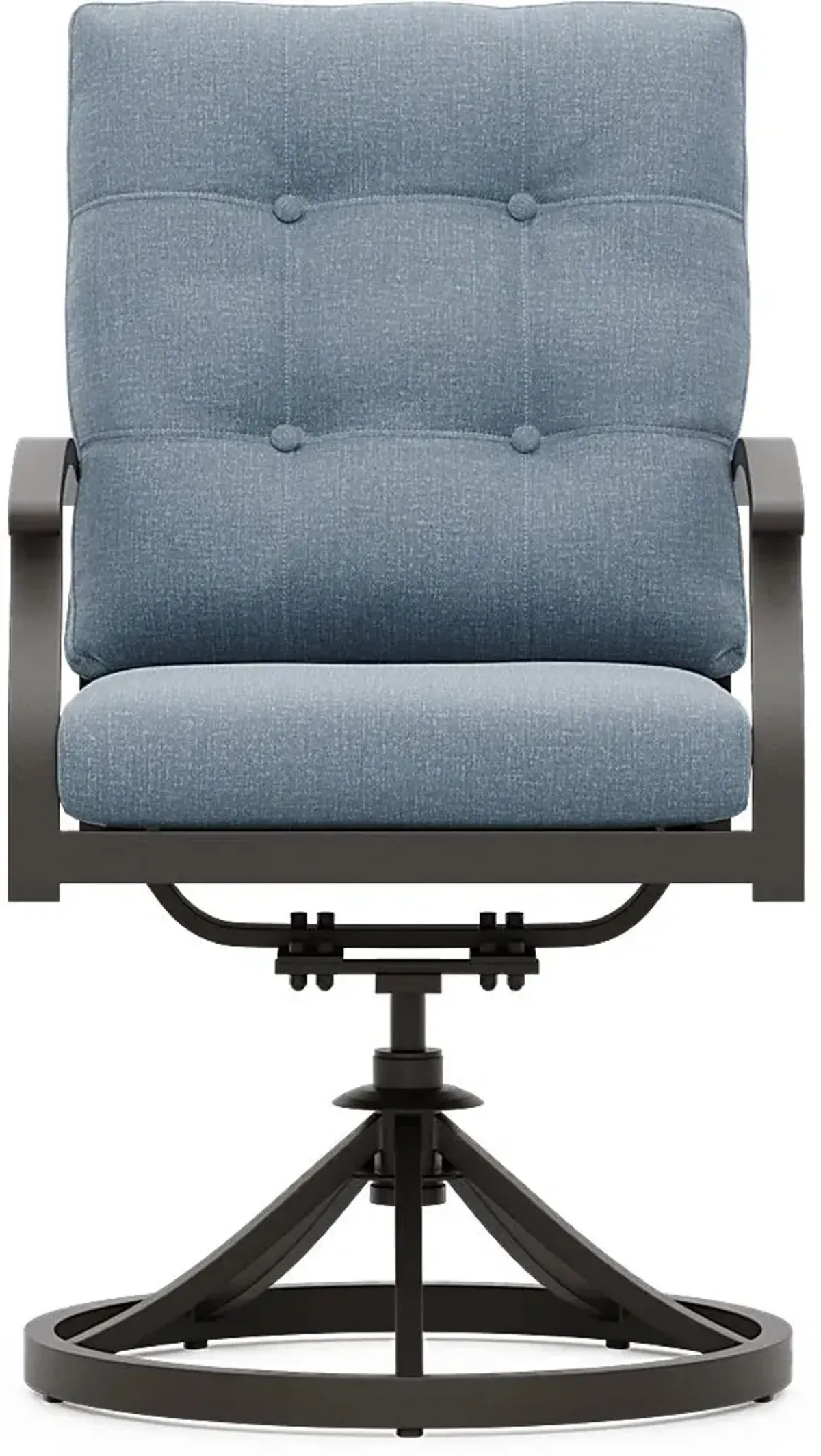 Lake Breeze Aged Bronze Outdoor Swivel Dining Chair with Blueberry Cushions