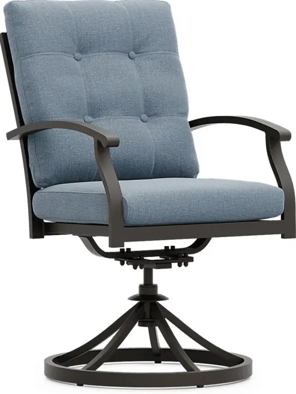 Lake Breeze Aged Bronze Outdoor Swivel Dining Chair with Blueberry Cushions