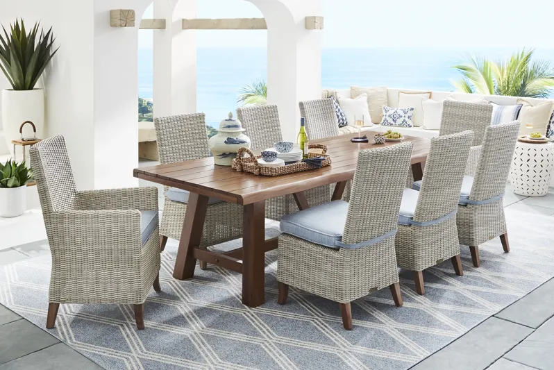 Patmos Tan 9 Pc 102 In. Outdoor Dining Room with Steel Cushions
