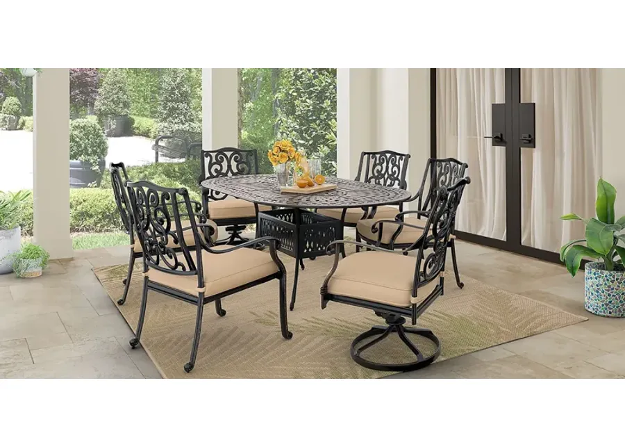 Lake Como Antique Bronze 7 Pc Oval Outdoor Dining Set with Malt Cushions