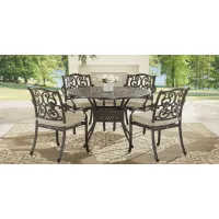 Lake Como Antique Bronze 5 Pc Round Outdoor Dining Set with Malt Cushions