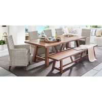 Patmos Tan 7 Pc 102 in. Rectangle Outdoor Dining Set With Mushroom Cushions and Bench