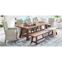 Patmos Tan 7 Pc 102 in. Rectangle Outdoor Dining Set With Steel Cushions and Bench