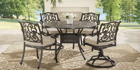 Lake Como Antique Bronze 5 Pc Round Outdoor Dining Set with Malt Cushions