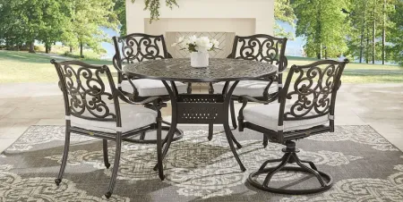Lake Como Antique Bronze 5 Pc Round Outdoor Dining Set with Silk-Color Cushions
