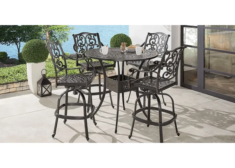 Lake Como Antique Bronze 5 Pc Round Outdoor Bar Height Dining Set