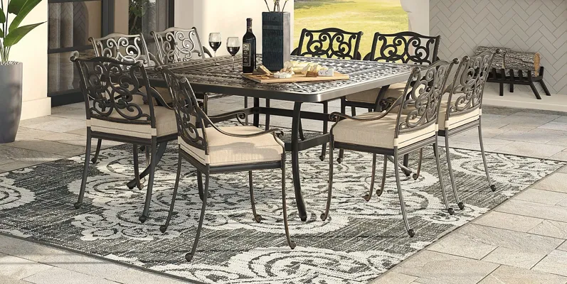 Lake Como Antique Bronze 9 Pc Square Outdoor Dining Set with Malt Cushions