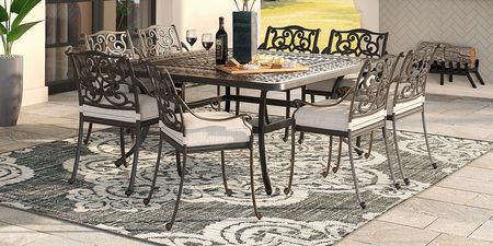 Lake Como Antique Bronze 9 Pc Square Outdoor Dining Set with Silk-Color Cushions