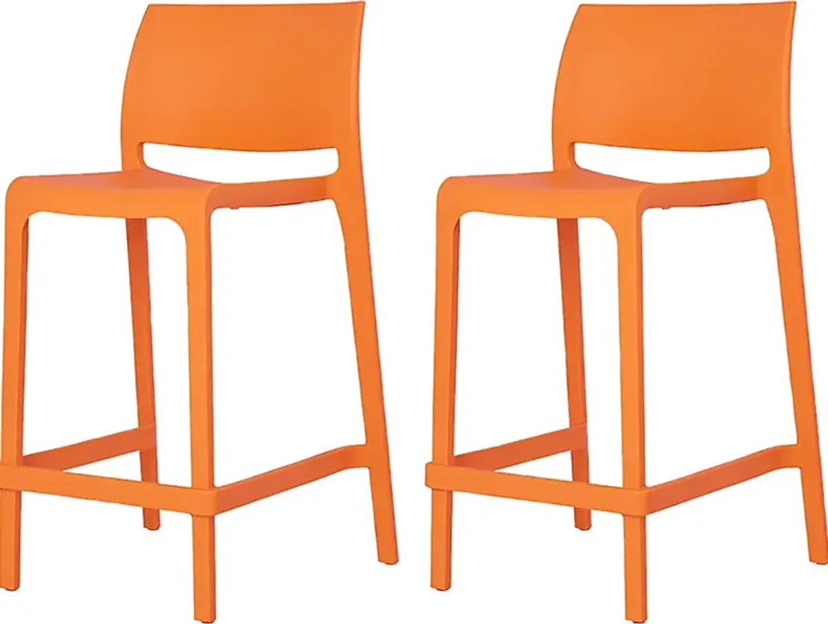 Outdoor Cayetana Orange Counter Stool, Set of 2