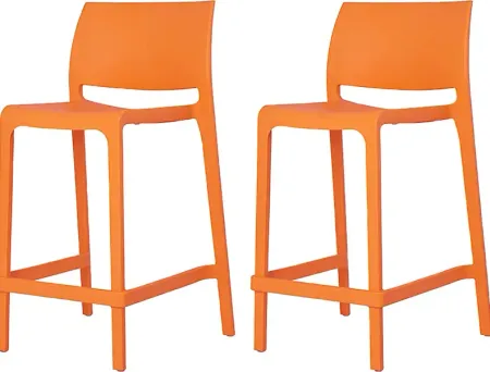 Outdoor Cayetana Orange Counter Stool, Set of 2