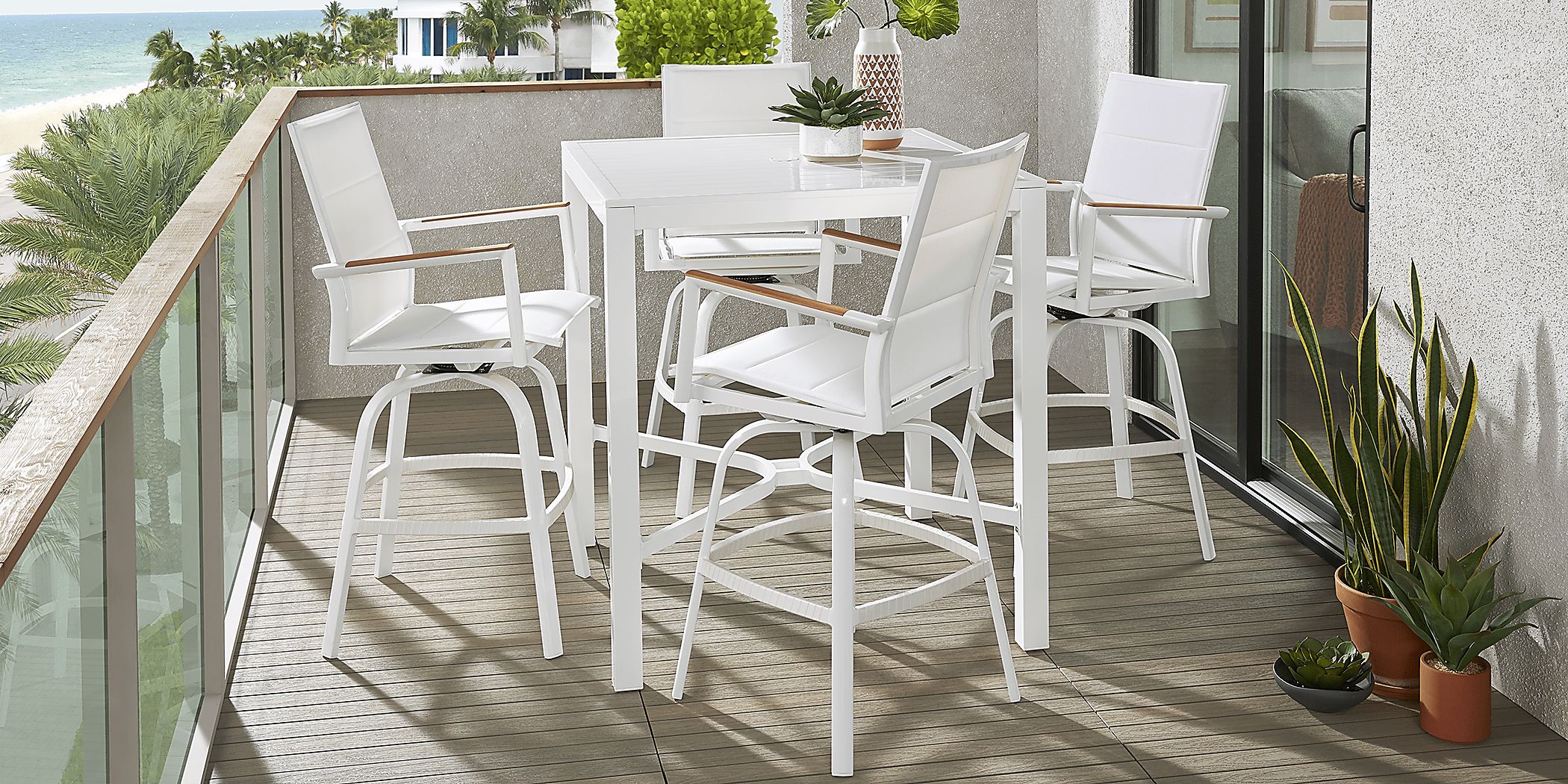 Solana White 38 in. Square Bar Height Outdoor Dining Table