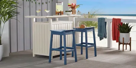 Addy White 3 Pc Outdoor Bar Set with Navy Barstools