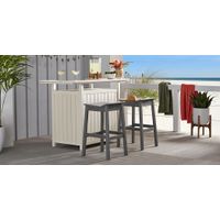 Addy White 3 Pc Outdoor Bar Set with Gray Barstools