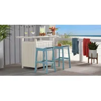 Addy White 3 Pc Outdoor Bar Set with Sky Barstools